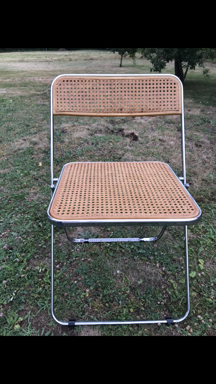Suite de 5 chaises pliables cannages chrome 1970 Elios