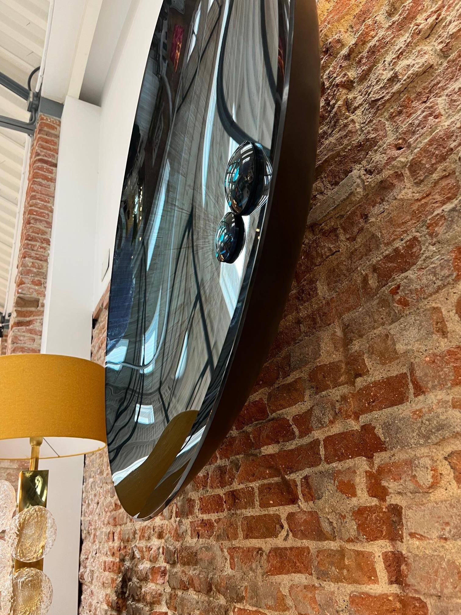 Contemporary Sculptural Concave Round Mirror in Blue, Made in France