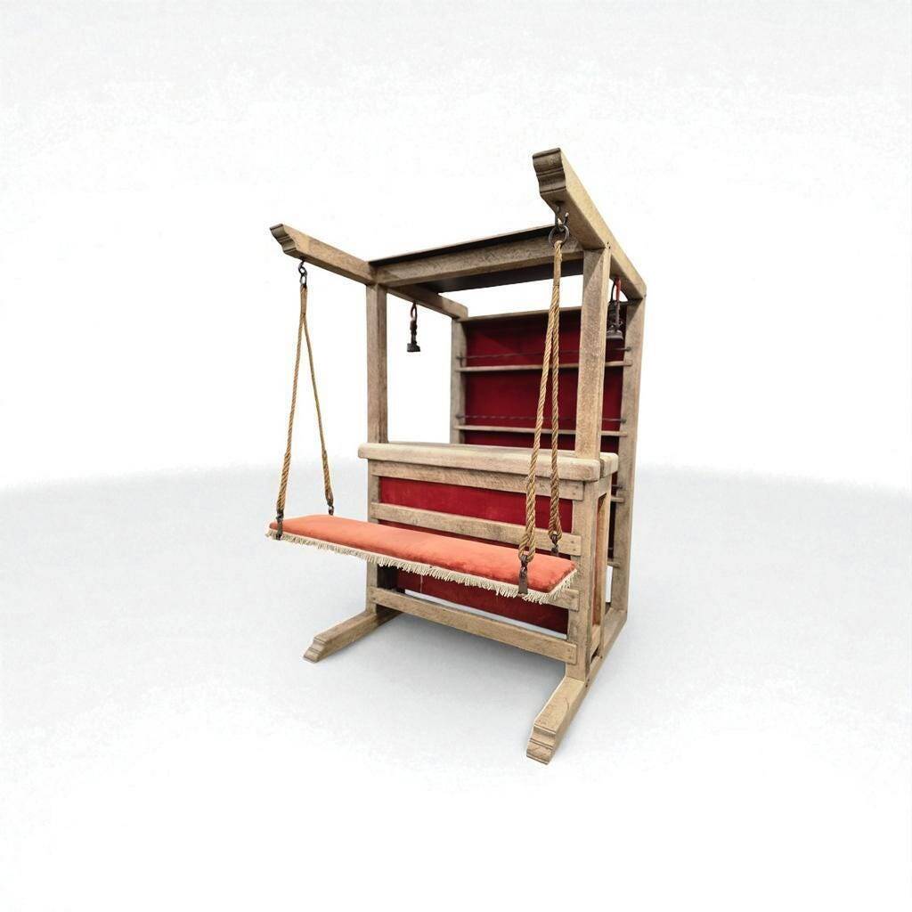 Meuble de bar XL vintage en bois massif avec banc pivotant