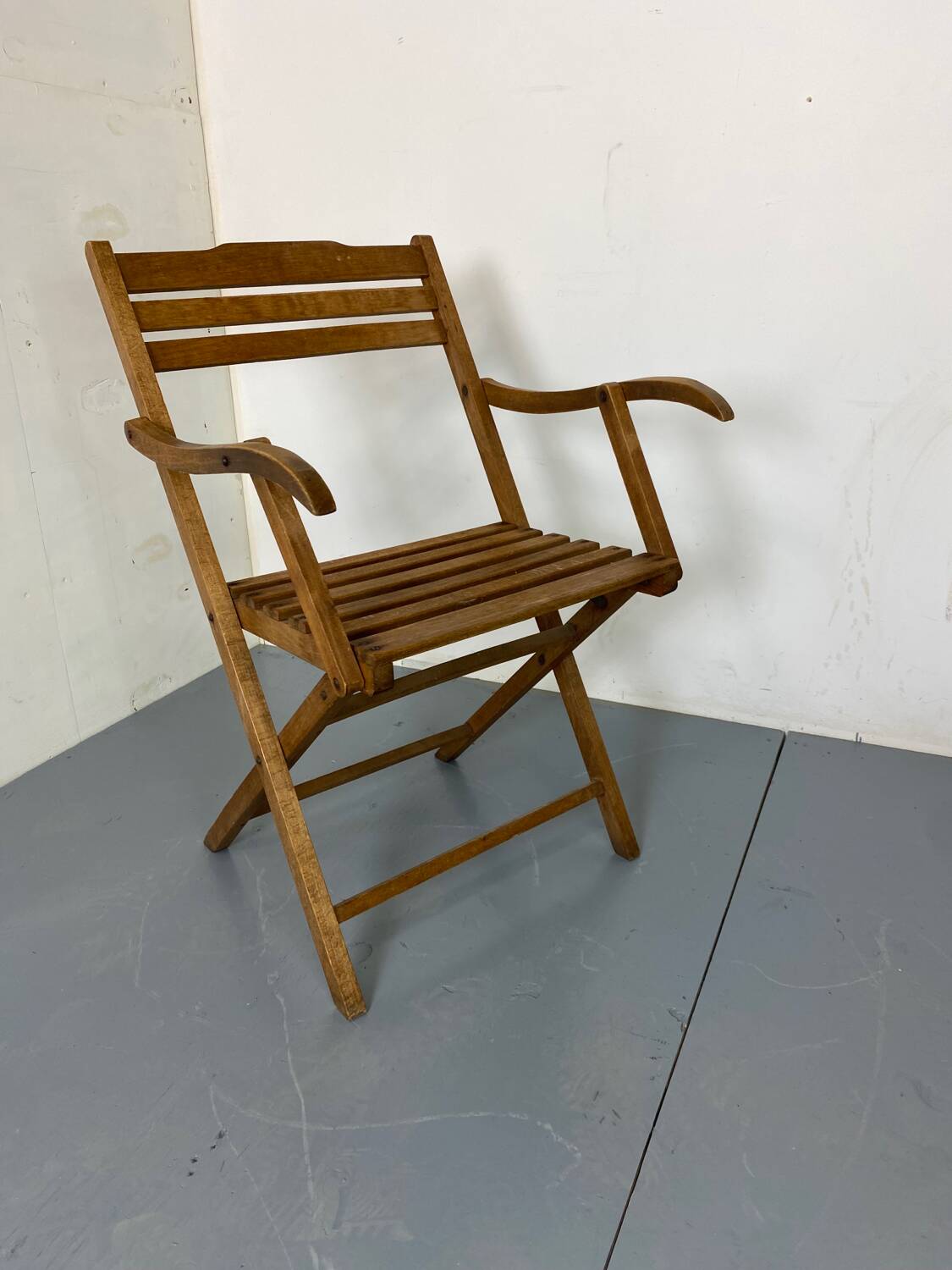 Vintage scandinavian oak campaign folding chair, 1920s