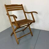 Vintage scandinavian oak campaign folding chair, 1920s