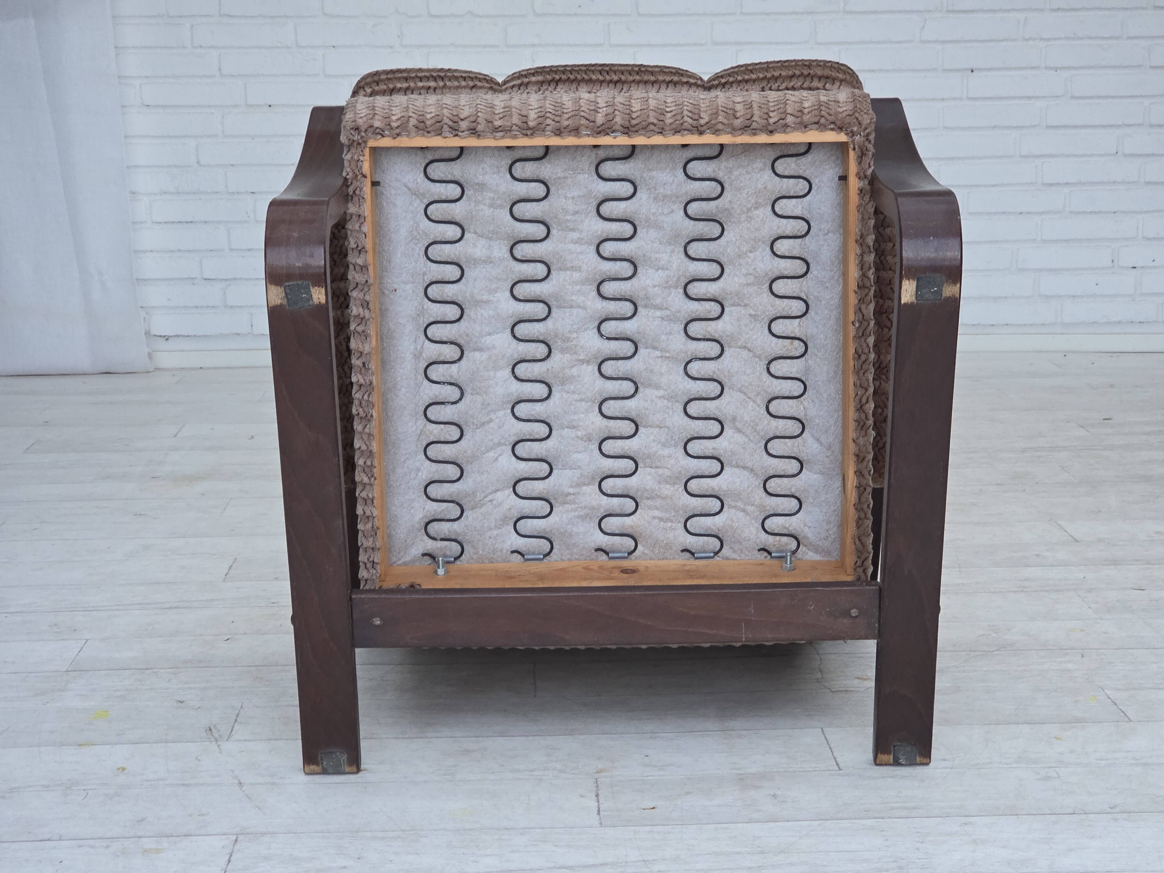 1970s, Danish armchair, light brown furniture corduroy, dark beech wood.