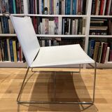 Set of 2 low chairs "FIL" in chromed metal and white leather by Pascal MOURGUE for CINNA/LIGNE ROSET