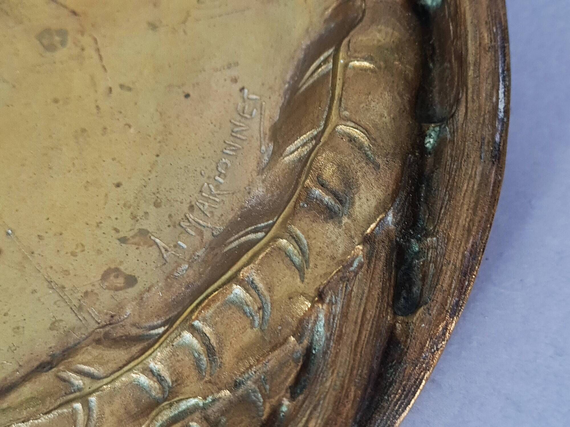 A. Marionnet Art Nouveau centerpiece gilt bronze, signed 41x30 cm C