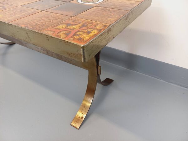 Table basse rectangulaire vintage Roche-Bobois en acier et céramique