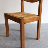 Set of 6 Maison Regain straw chairs in solid elm, 1970s-1980s