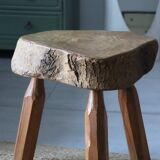 Brutalist stool in solid elm