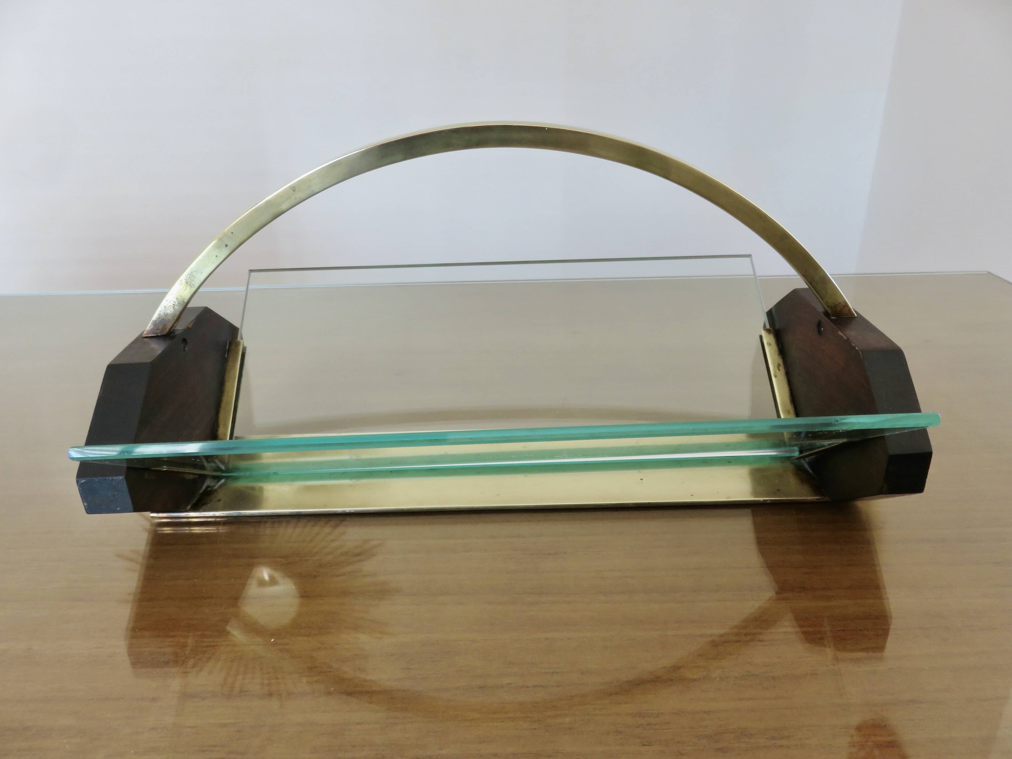 Rosewood, brass and glass centerpiece, art deco, 1930s-40s