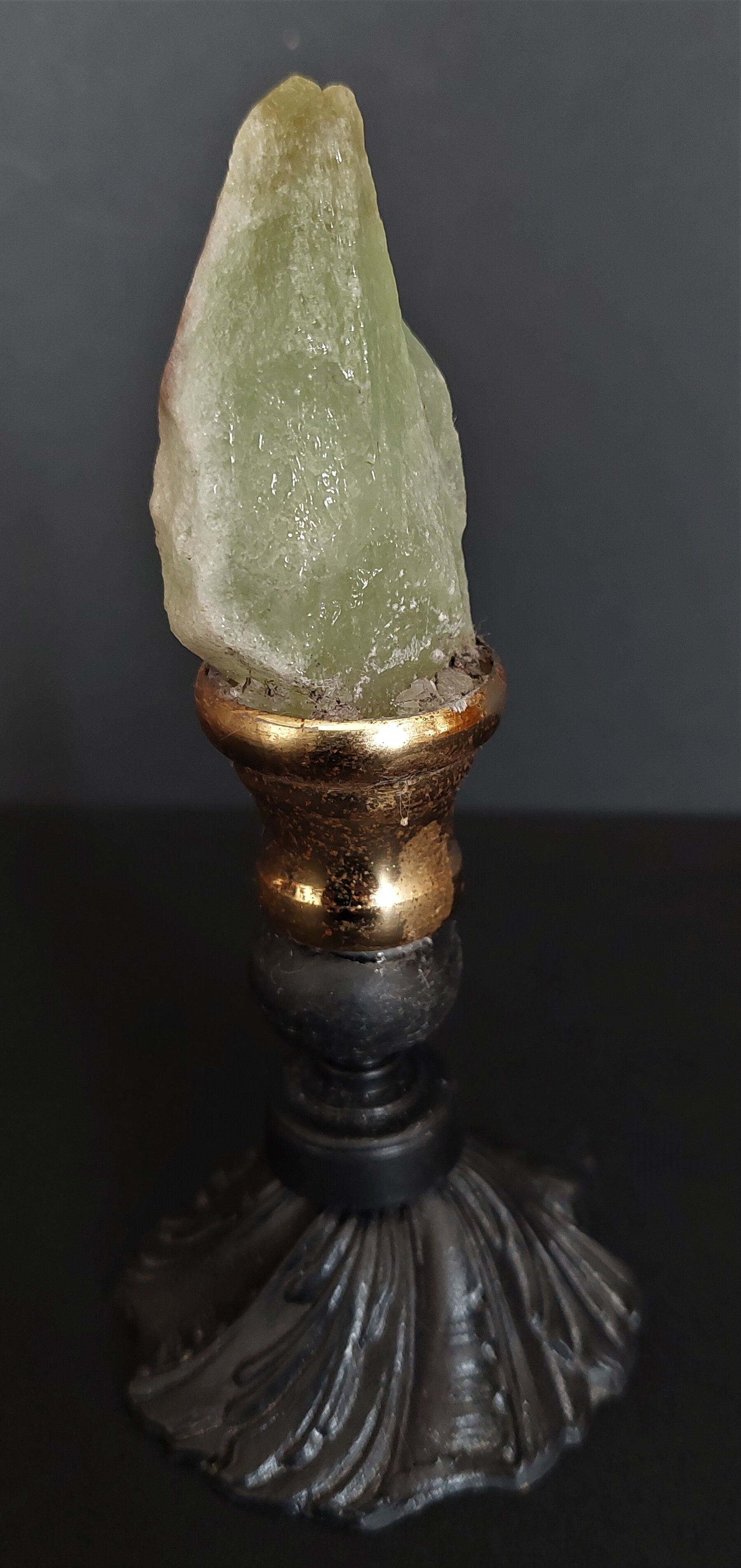 Cabinet of Curiosities green calcite on pedestal