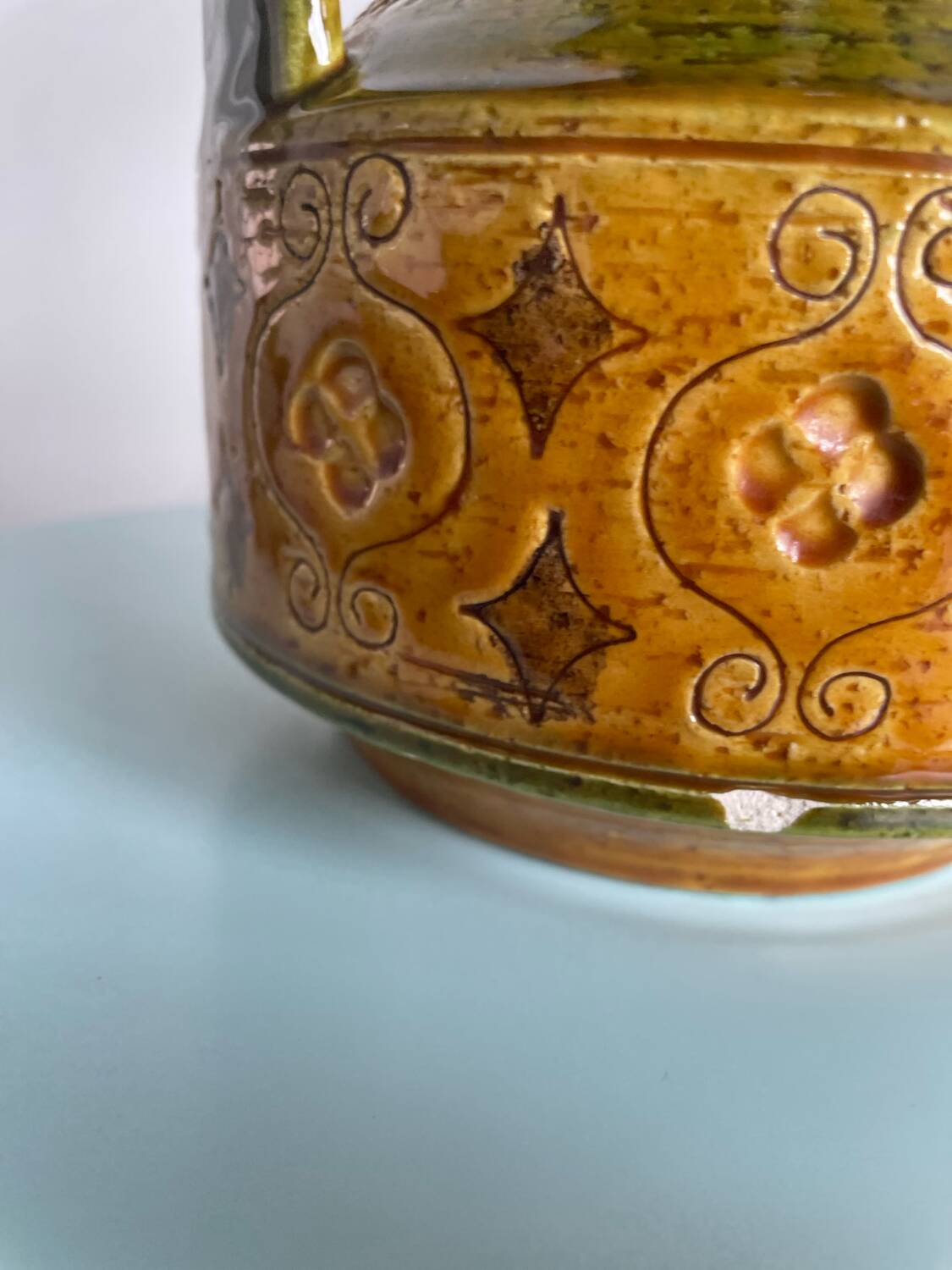 Green and yellow ceramic carafe bitossi italy 1950