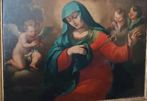 huile sur toile ancienne représentant la Vierge en deuil - époque baroque