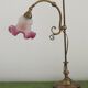 French Antique Brass Anglepoise Table Lamp Patterned Glass Pink Edged Shade 5131