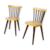 Paire de chaises Baumann bistrot troquet en bois jaune et brun