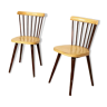Paire de chaises Baumann bistrot troquet en bois jaune et brun