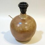 XXL vintage ceramic brown floor lamp with beige ribbon shade from the 1970s.