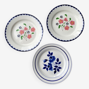 Trio of mismatched floral plates