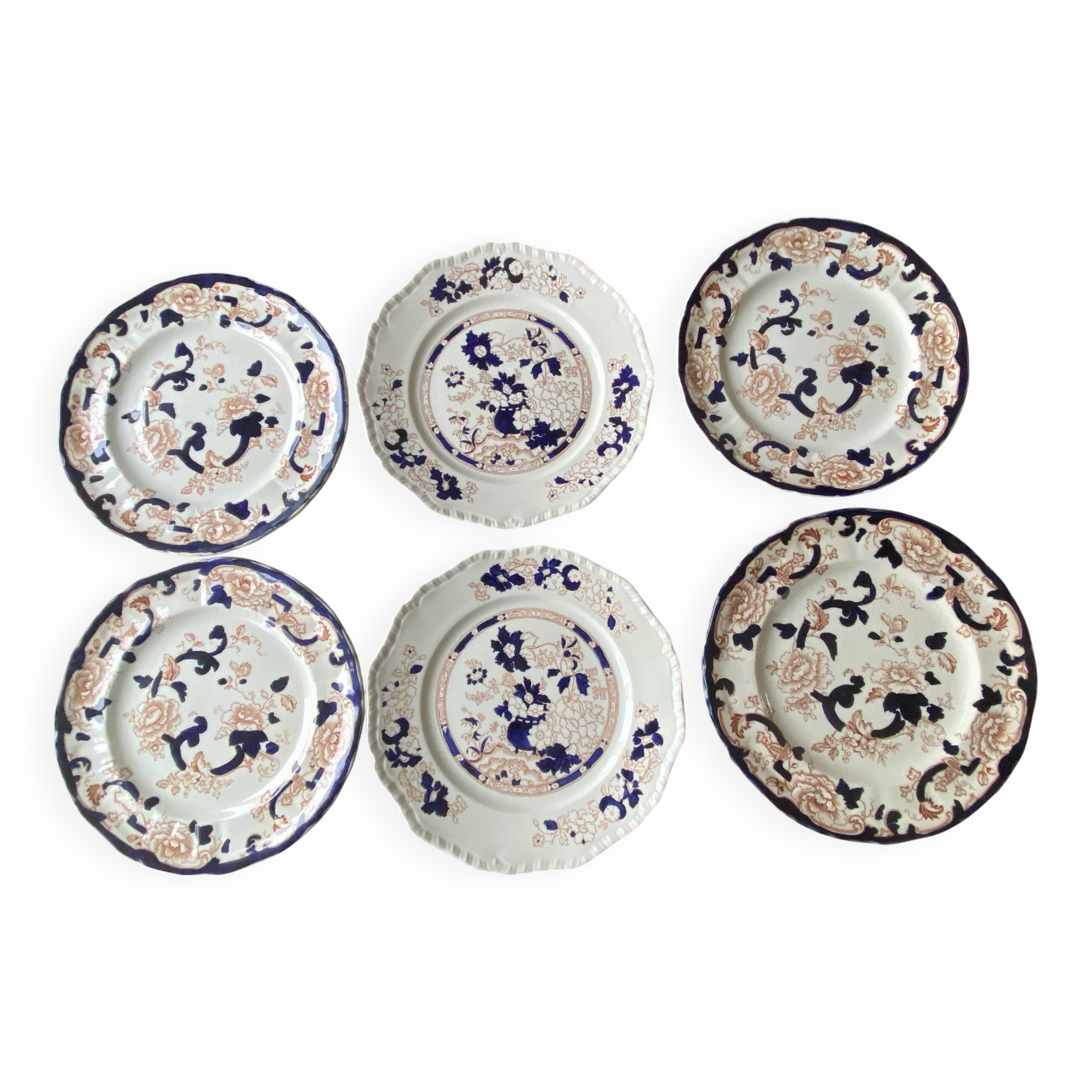 6 Mason's Terre de Fer English earthenware plates with Mandarin Mandalay decor