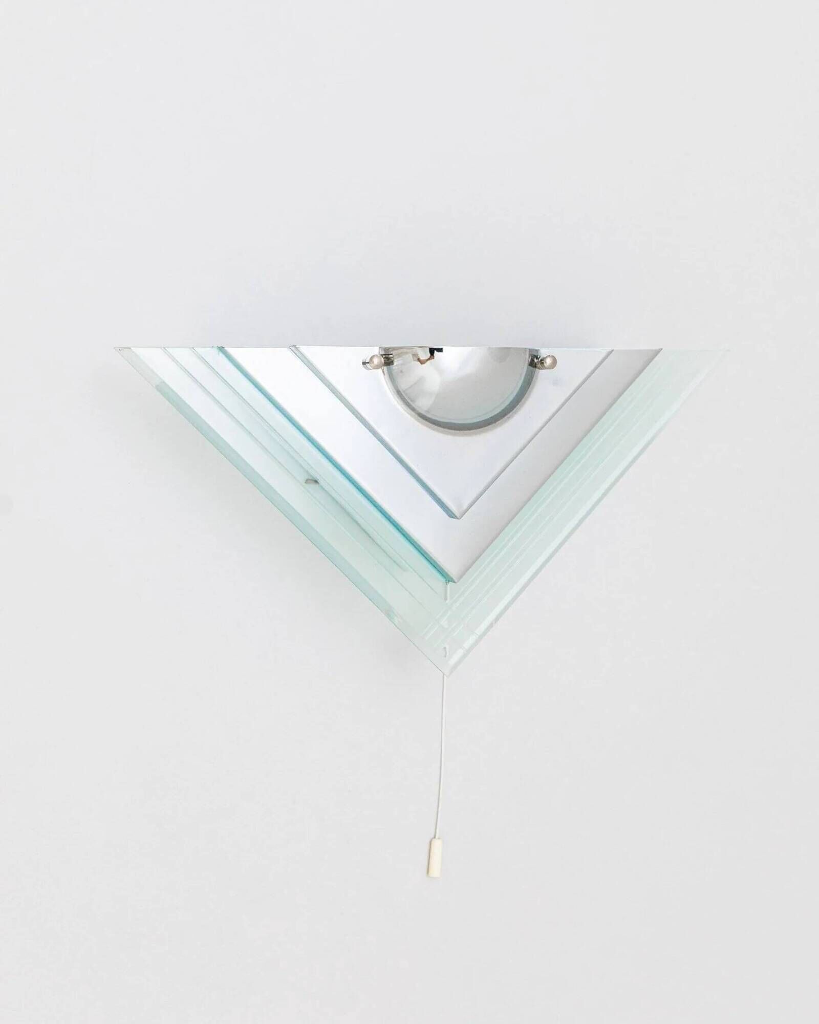 Muted green glass wall lamp with chrome metal accents, Memphis-style postmodern, 1990s