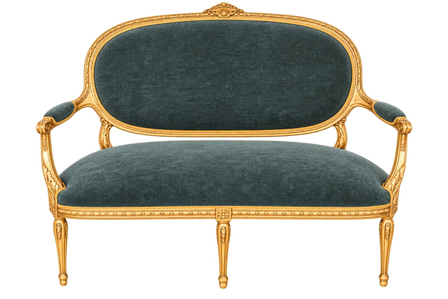 Antique Louis XVI style salon in gilded wood, with medallion backs.