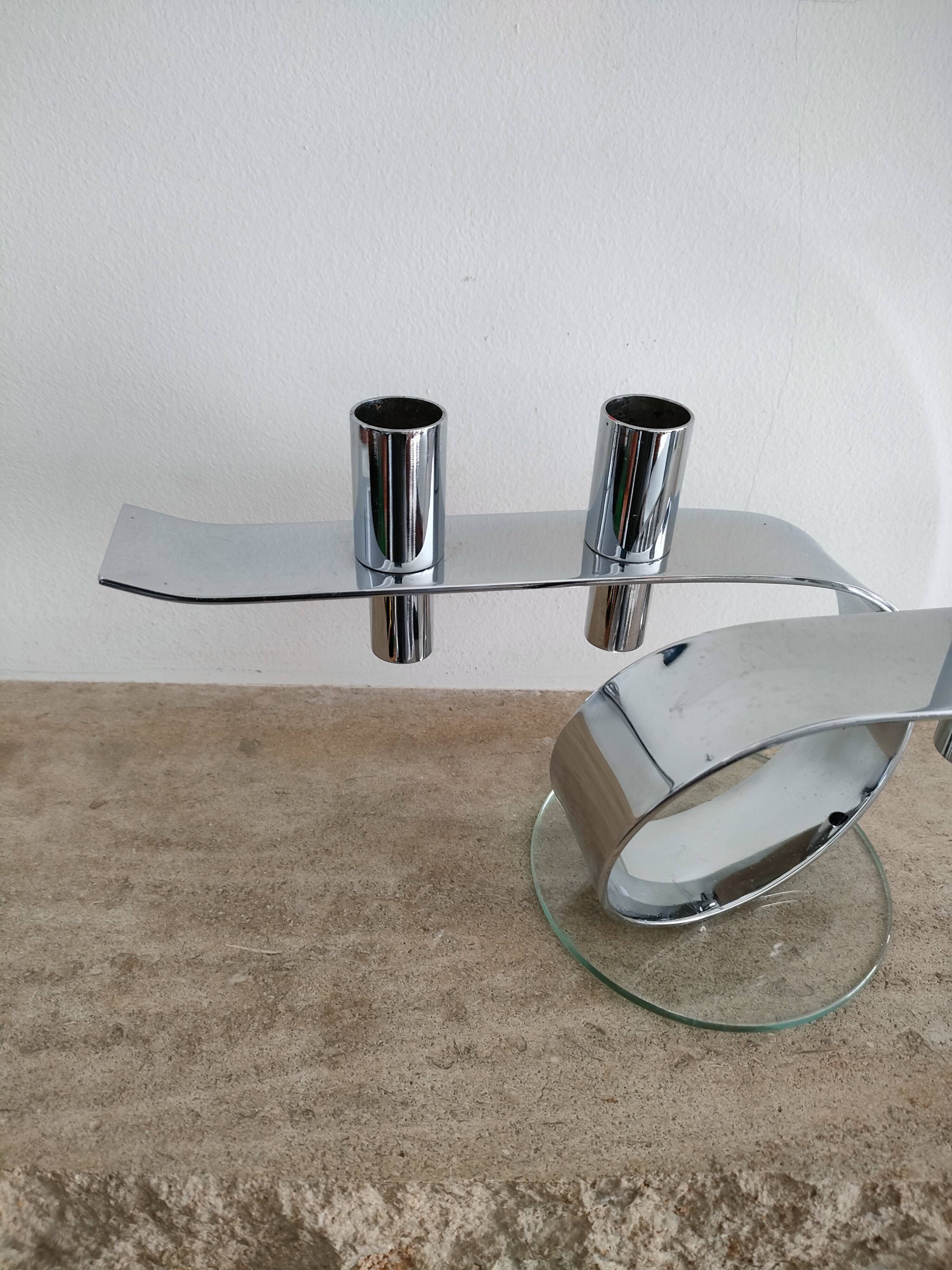 Design horizontal candlestick in chrome metal - four candles - France - 1980s