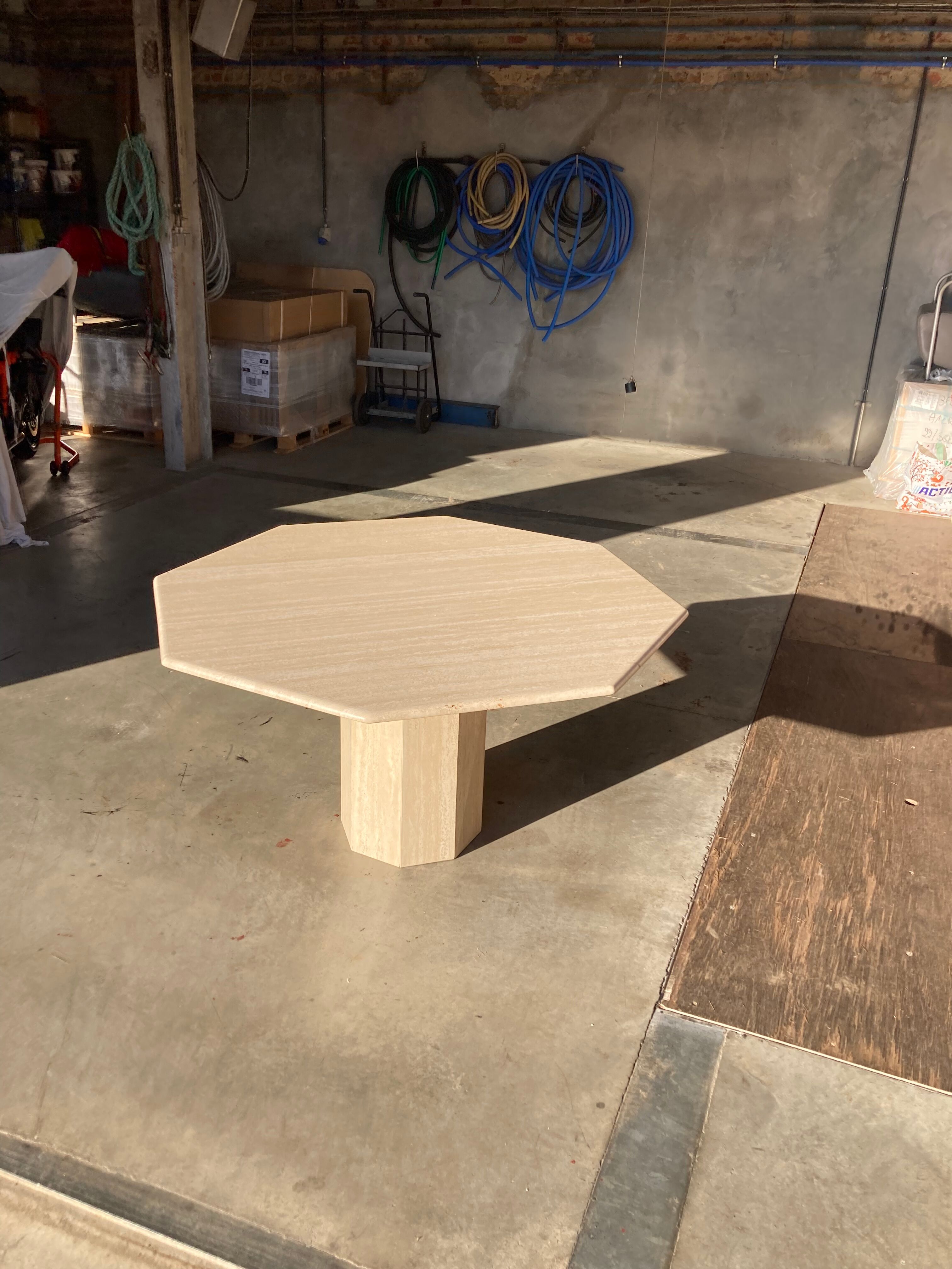 Travertin dining table octagonal