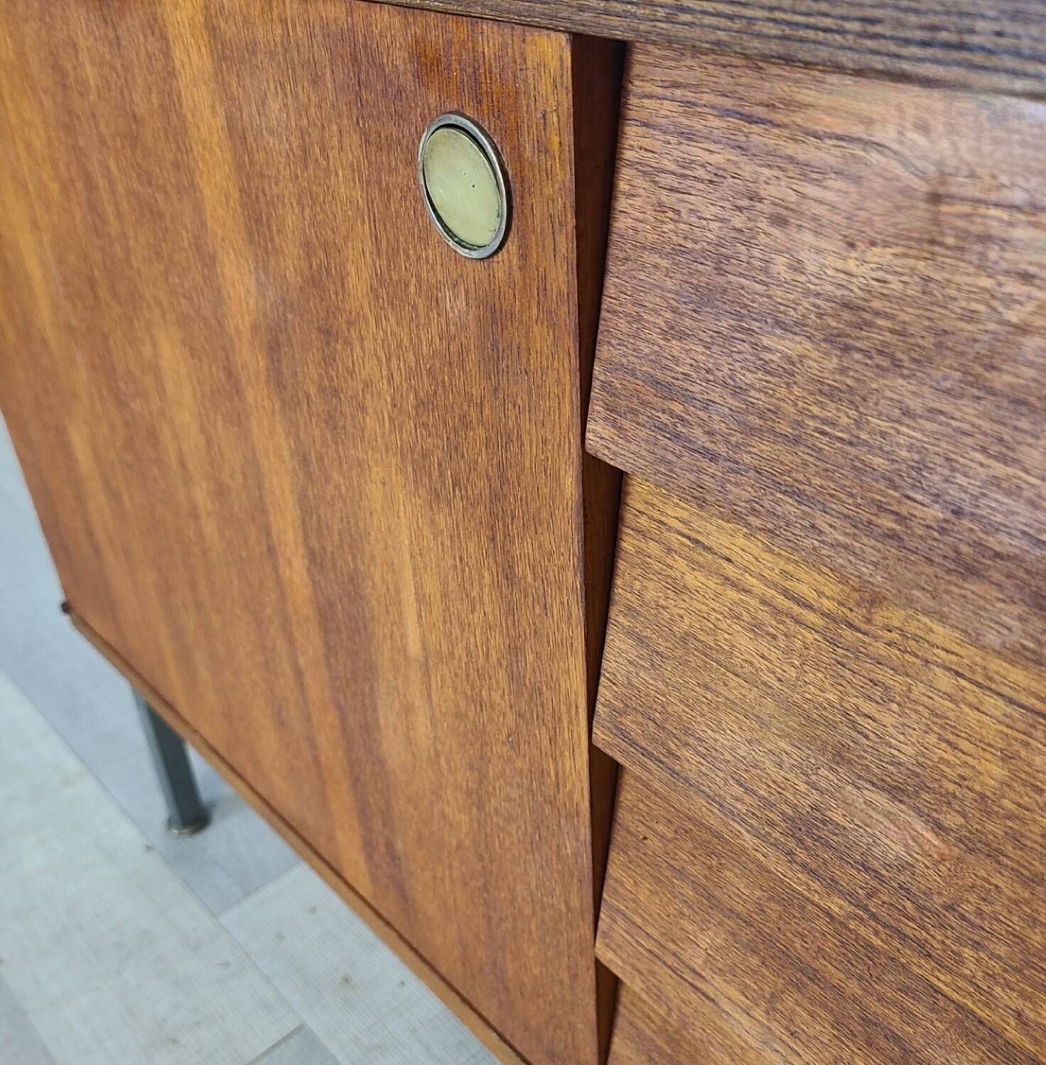 Modernist teak enfilade vintage 1960s design by Louis Paolozzi.