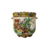 French Art Nouveau Majolica Flowerpot With Swans, Early 20th Century