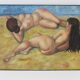 Peinture vintage grande huile sur toile – Deux figures allongées