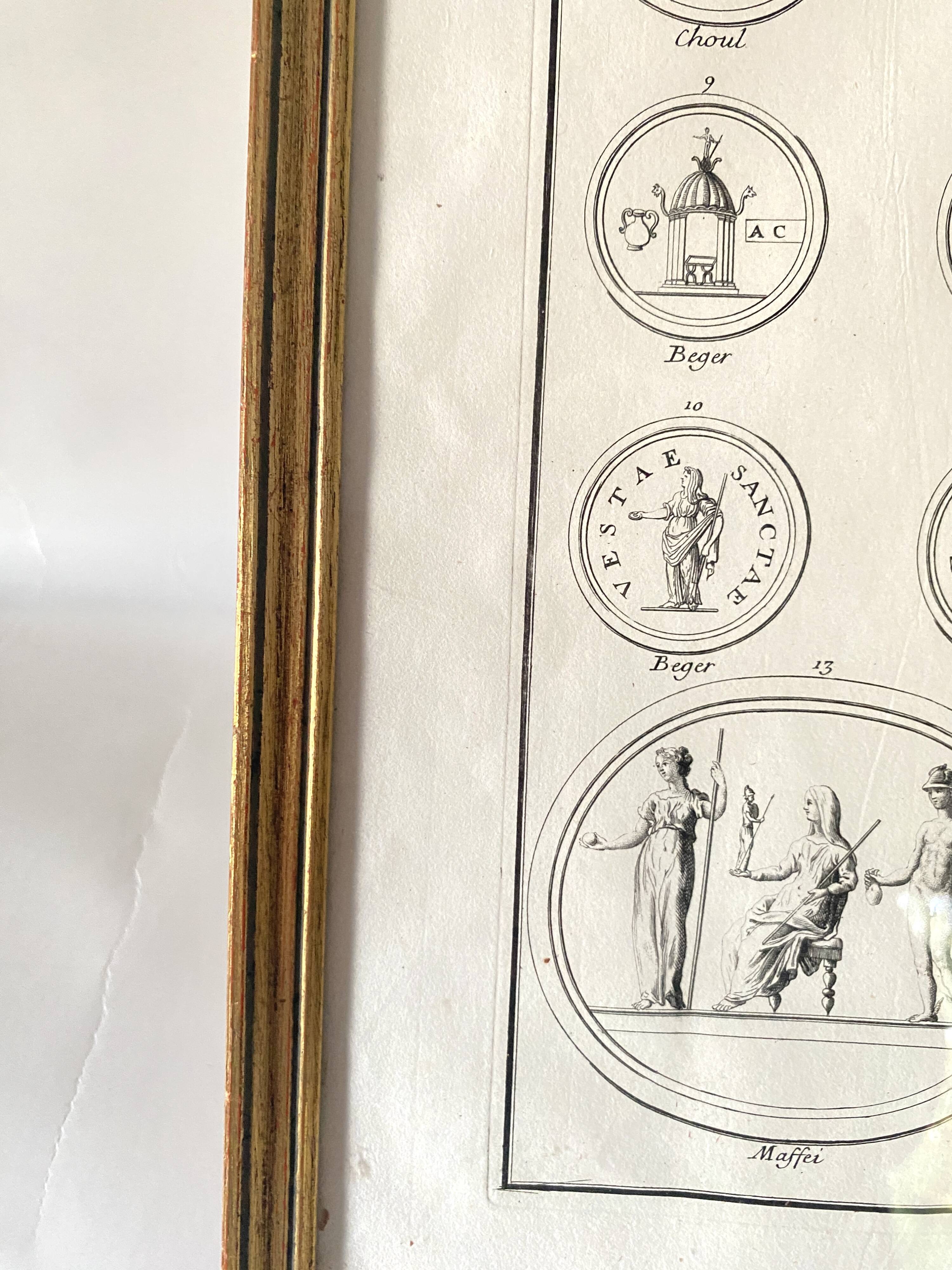19th century engraving with antique motifs under glass