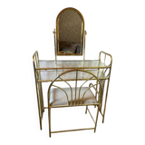 Vintage brass dressing table with mirror and matching stool, 1950s.