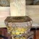 Piece of recycled teak Indian door (corner of the door frame) transformed into a candle holder