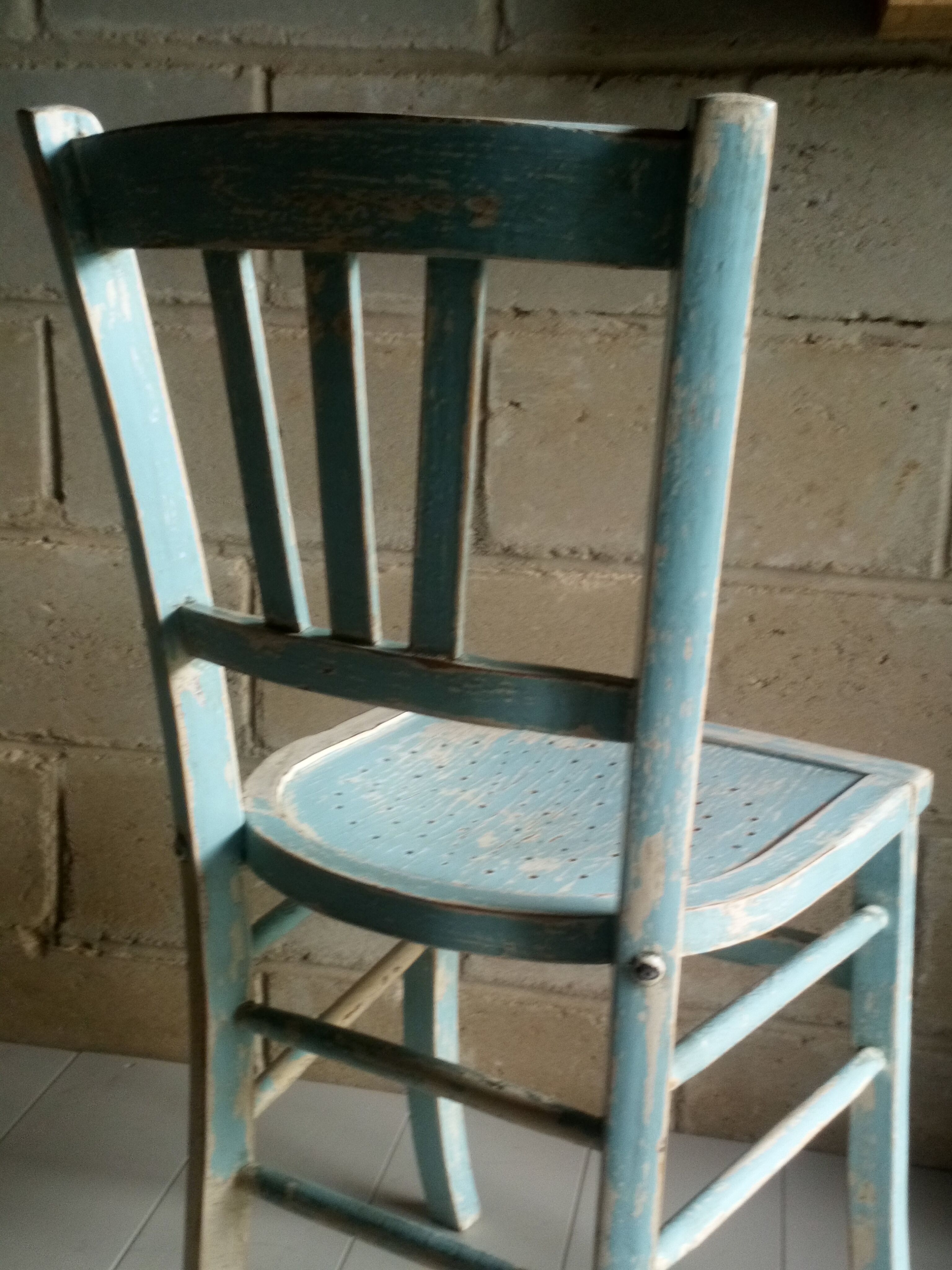 Blue and white patinated old bistro chair