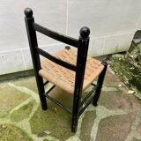 Chaise Italienne Vintage Laquée Noire Corde Tressée