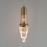 Set of 2 vintage glass & brass icicle pendant lamps for Vitrika, Denmark, 1960's/1970's