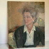 Large portrait painting of a woman, oil on canvas, signed.