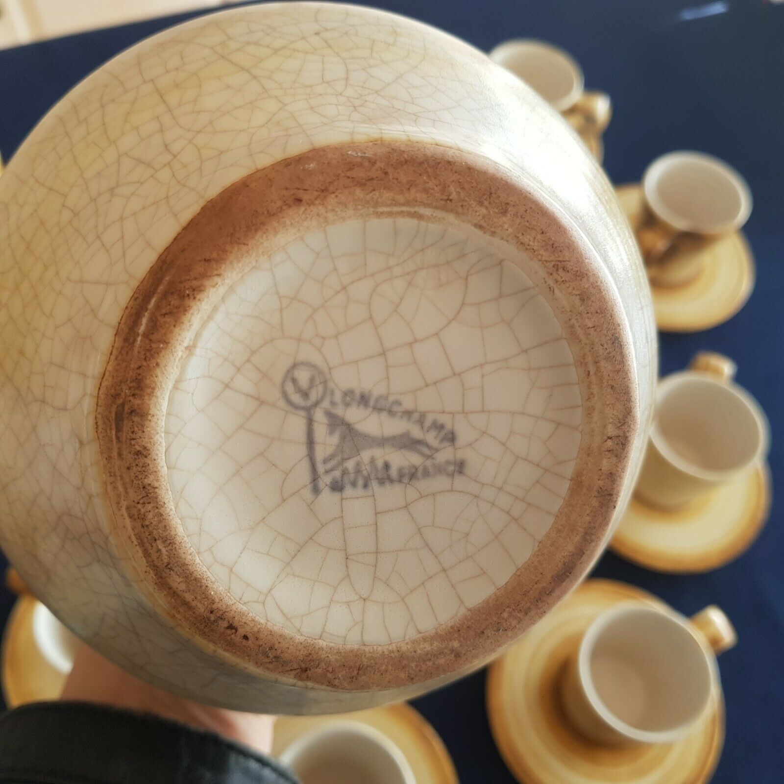 Coffee service 10 people Longchamp ceramic ceramic vintage cracked