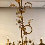 Lustre en métal doré et fleurs en verre, 1970