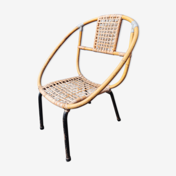 Armchair bamboo rattan base vintage steel