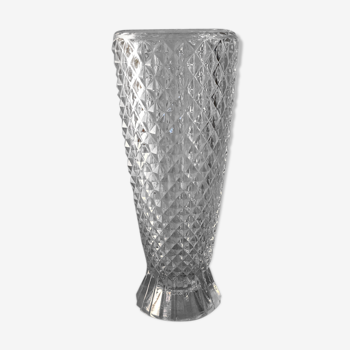 Slumped vase graphically in chiseled glass