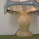 Pair of marble bedside lamps with blue satin fringed shades