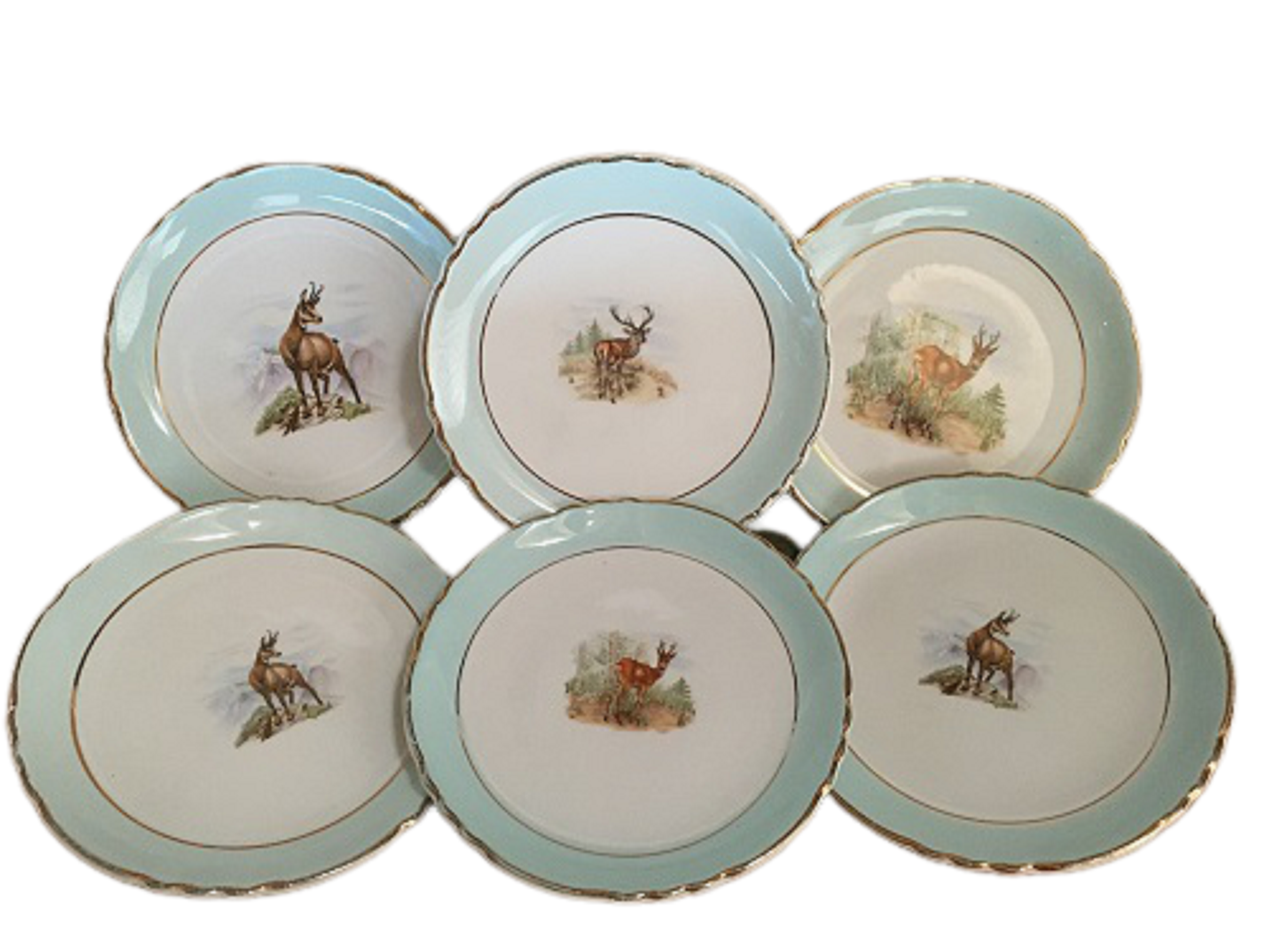 Set of 6 Dessert Plates Stamped "Orchies Moulin des Loup", Model St Hubert