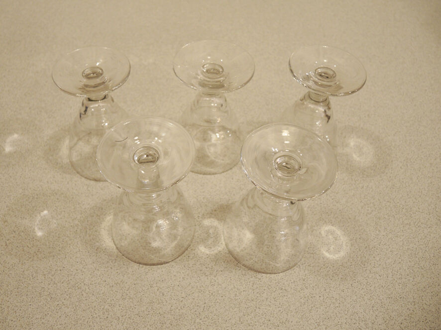 5 old art deco style foot glasses