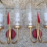 Pair of double fire wall lamps, vintage, 50/60s