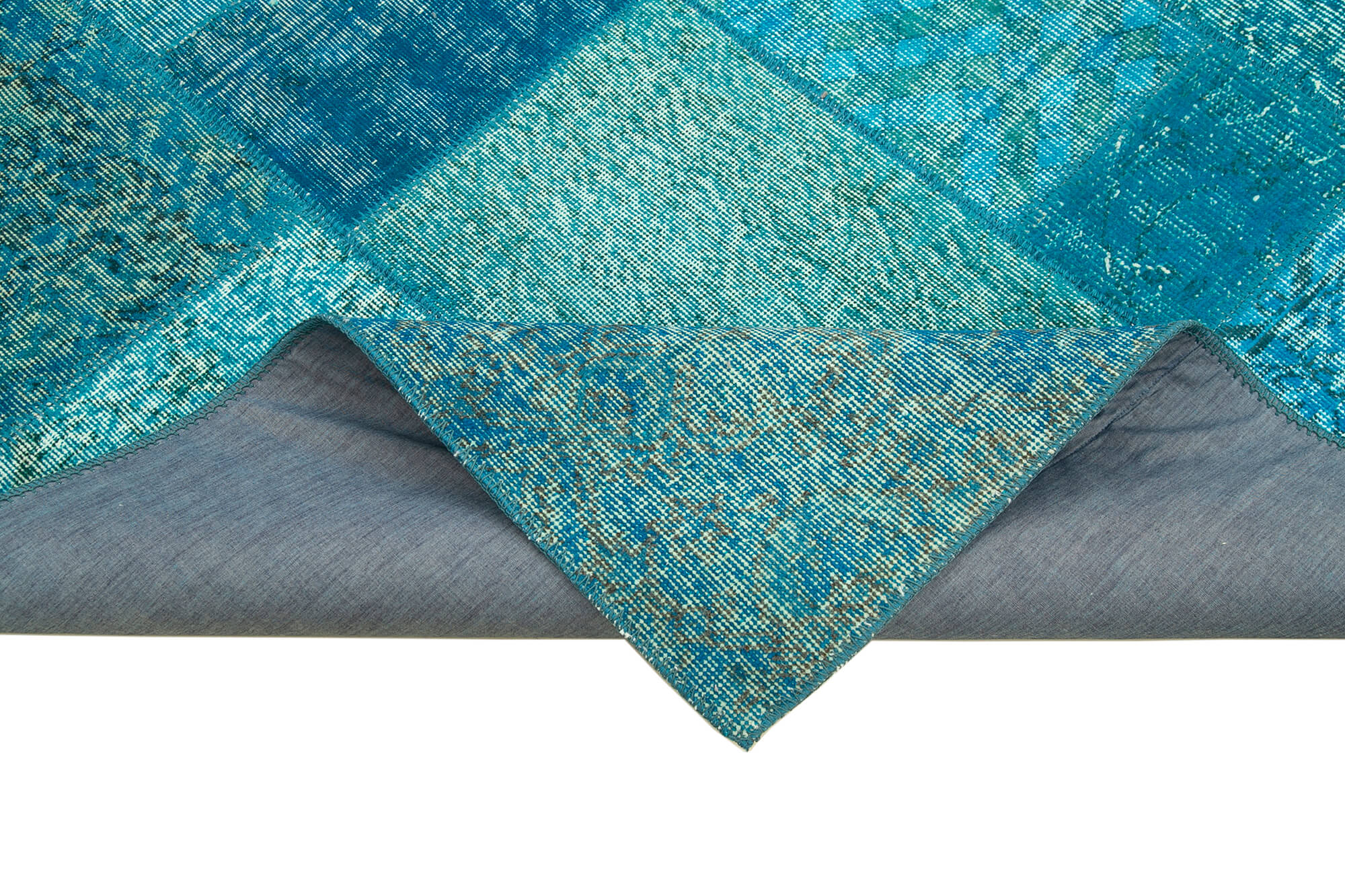 Hand-knotted oriental overdyed 170 cm x 244 cm turquoise patchwork rug