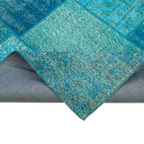 Hand-knotted oriental overdyed 170 cm x 244 cm turquoise patchwork rug