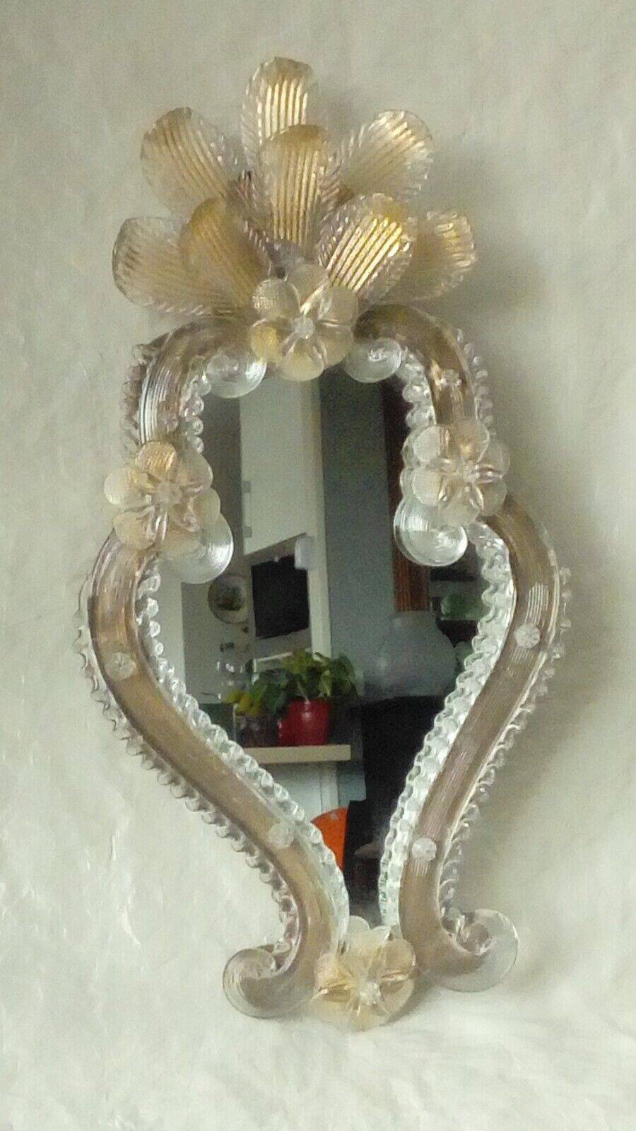 Venetian wall mirror in murano glass on wood 50s-60s