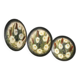 Vintage Hand-Painted Clay Plates: 1970s Yugoslavian Floral Wall Decor