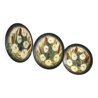 Vintage Hand-Painted Clay Plates: 1970s Yugoslavian Floral Wall Decor