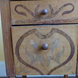 Marble top marquetry bedside table