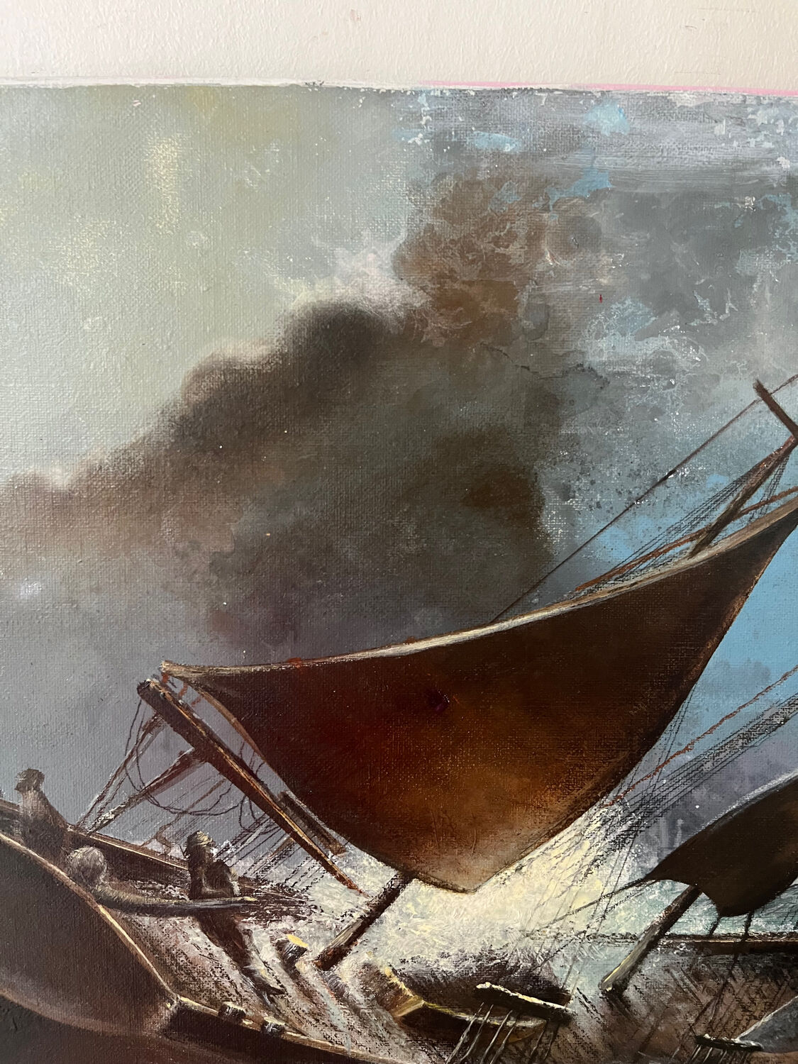 Marine, modern school, oil on canvas signed Van Ingelgam 1974
